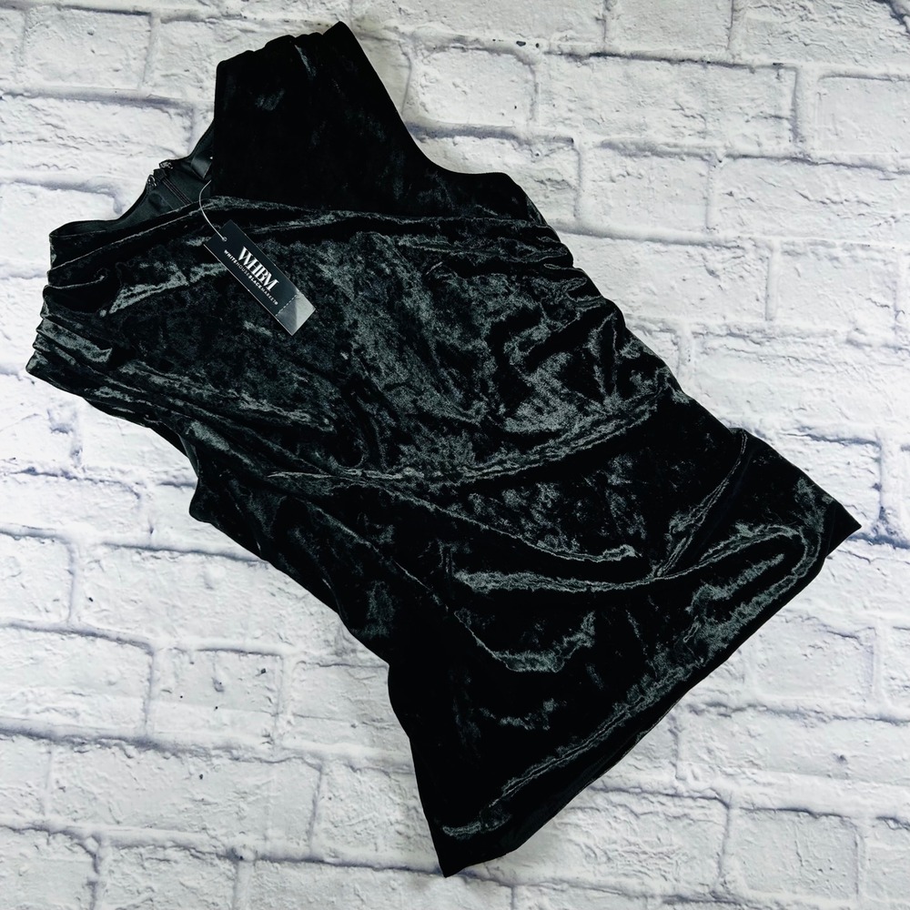 White House Black Market Black Crushed Velvet Ruched Side Sleeveless Shell Top S